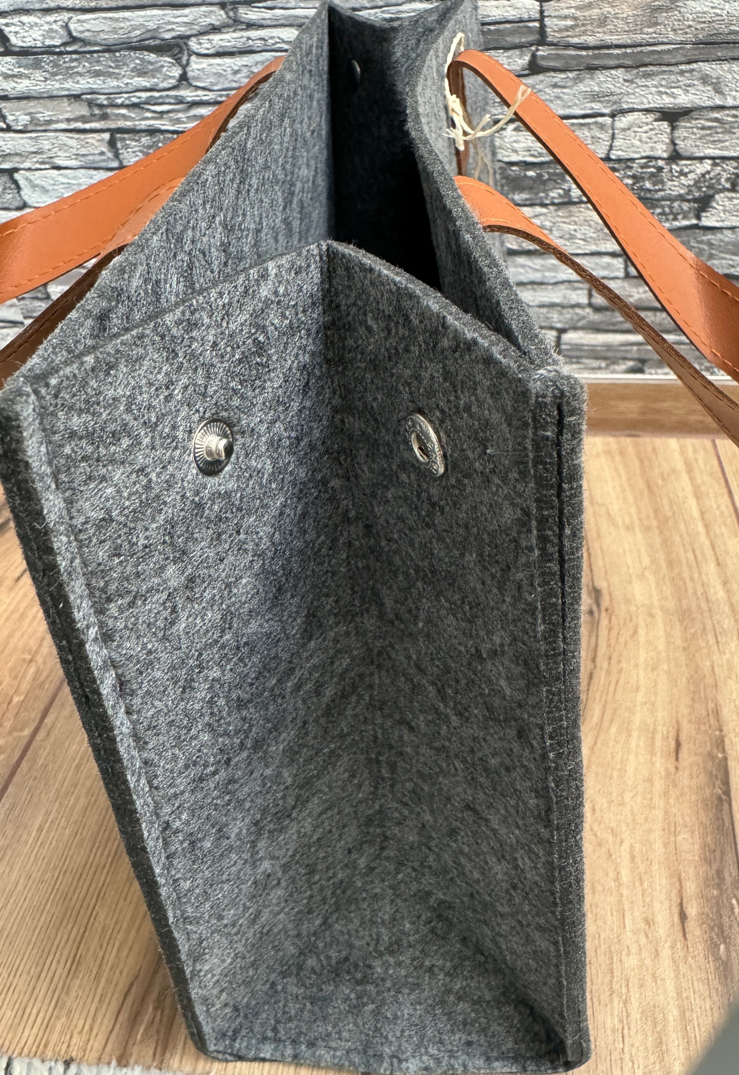Filztasche mit Ledergriff - Wunschaufdruck
