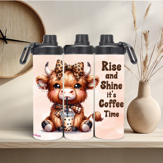 Tumbler / Thermosflasche mit Schraubverschluss - Highland Cow Rise and Shine