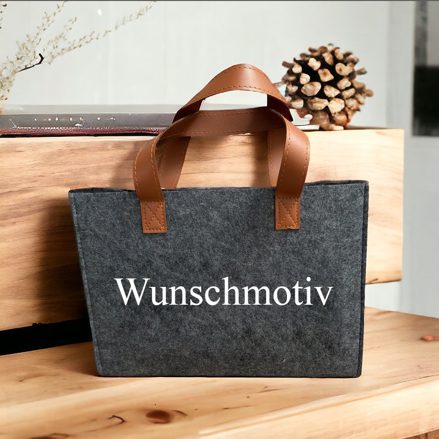 Filztasche mit Ledergriff - Wunschaufdruck