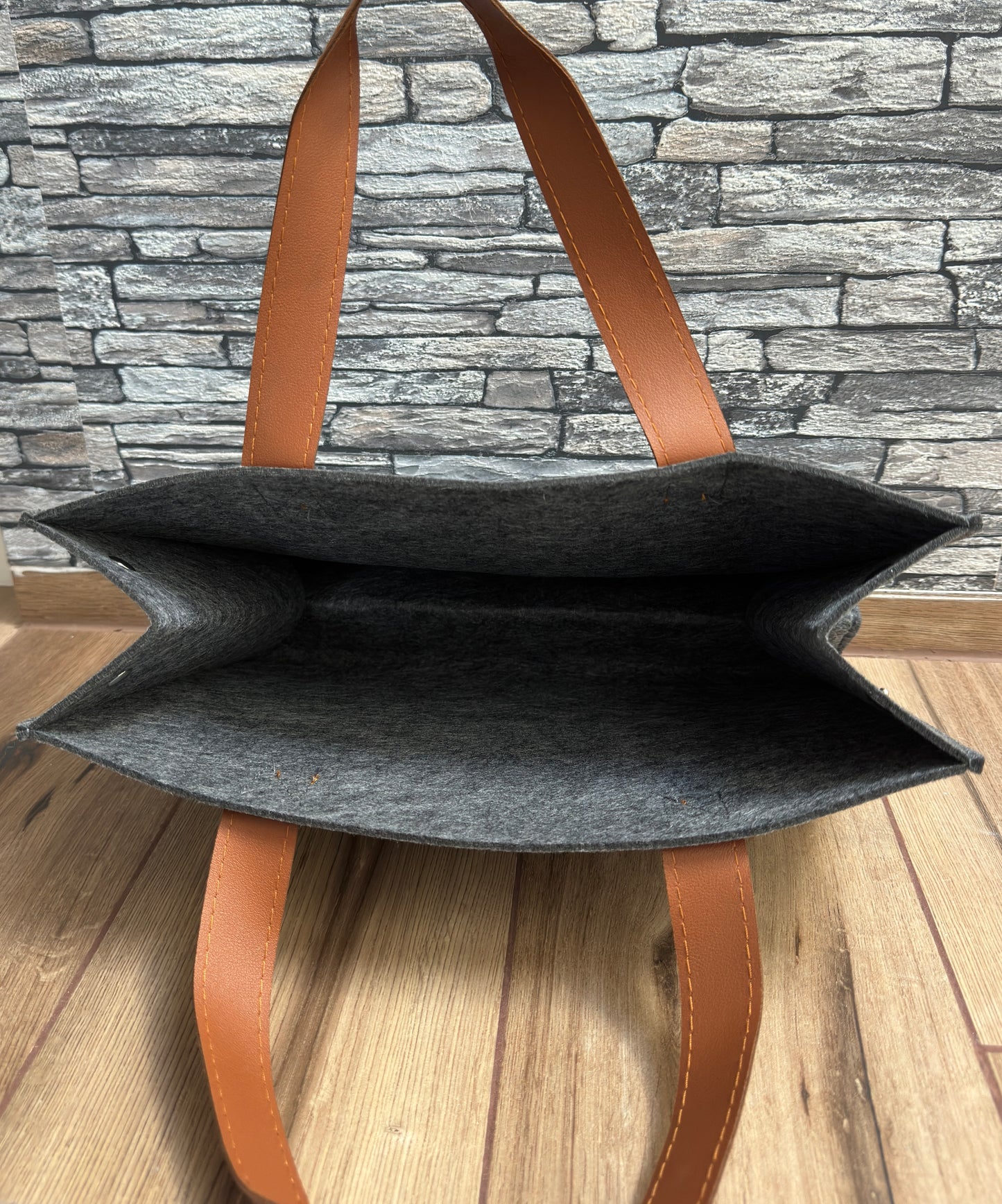 Filztasche mit Ledergriff - Wunschaufdruck