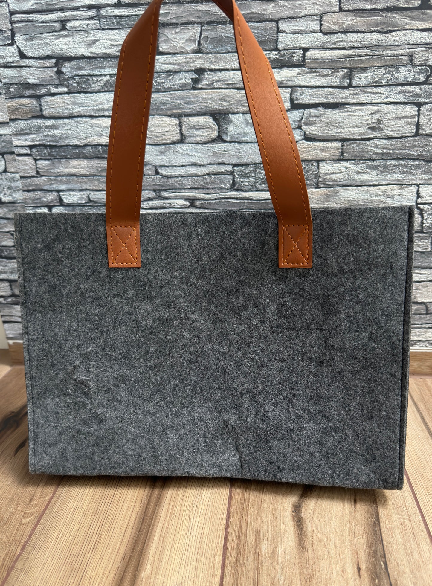 Filztasche mit Ledergriff - Wunschaufdruck