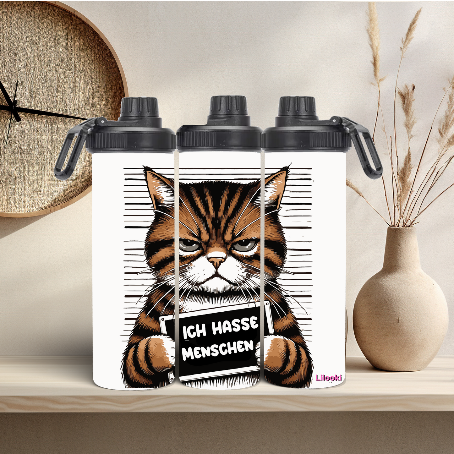 Tumbler / Thermosflasche mit Schraubverschluss - Katze Ich hasse Menschen