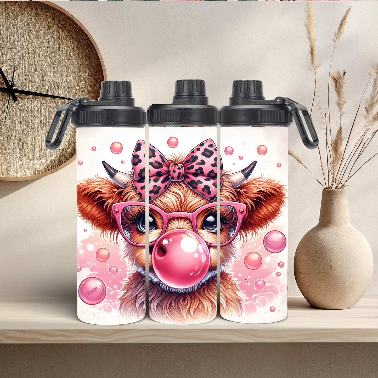 Tumbler / Thermosflasche mit Schraubverschluss - Highland Cow Kaugummi