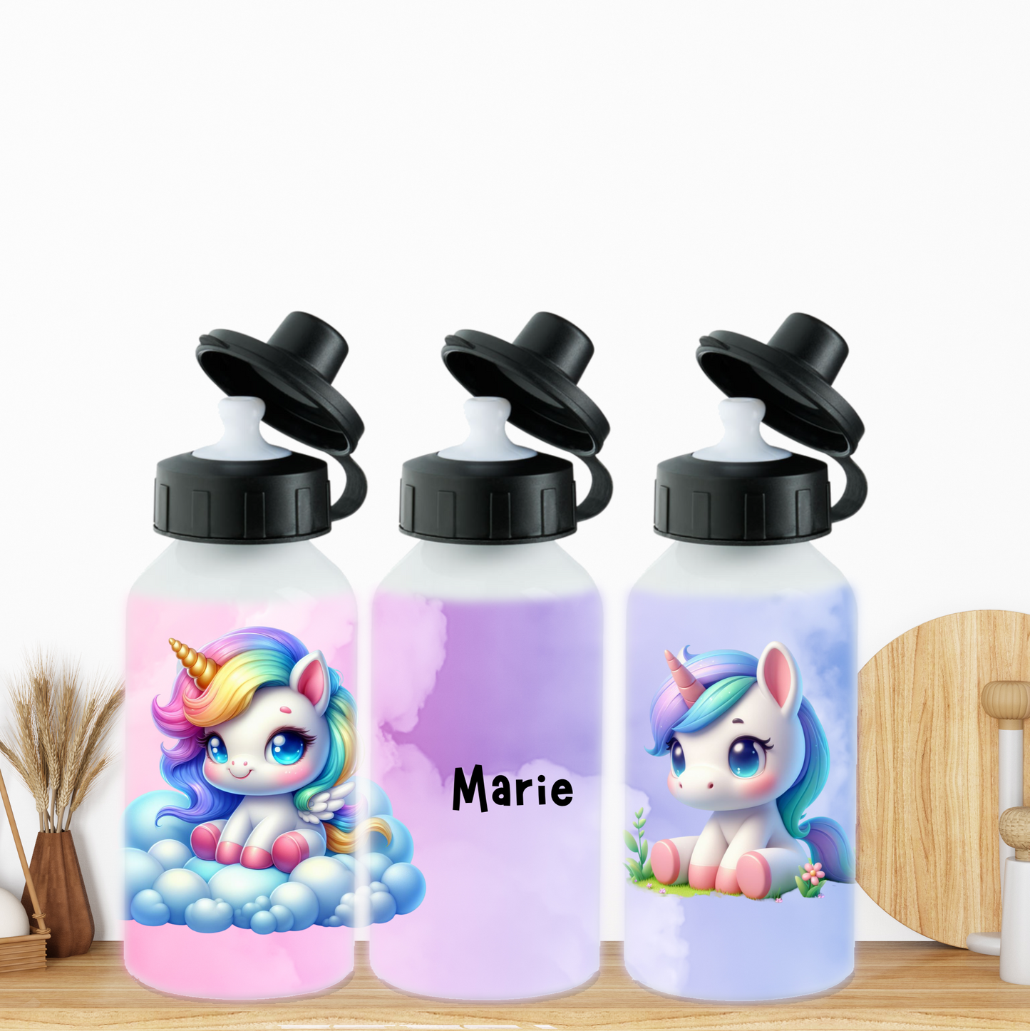 Alu-Trinkflasche Kinder: Einhorn1 Motiv - Personalisiert