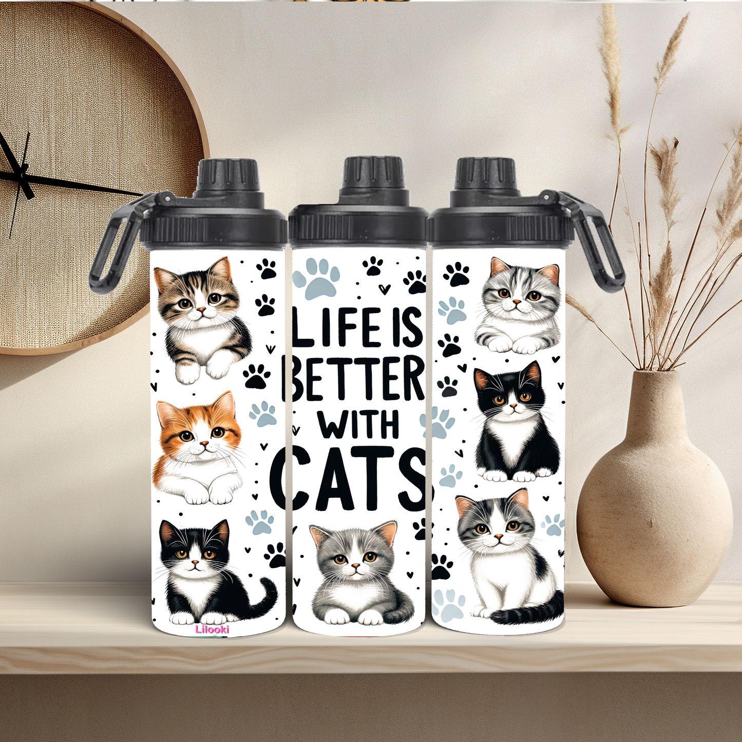 Tumbler / Thermosflasche mit Schraubverschluss - Life is better with cats