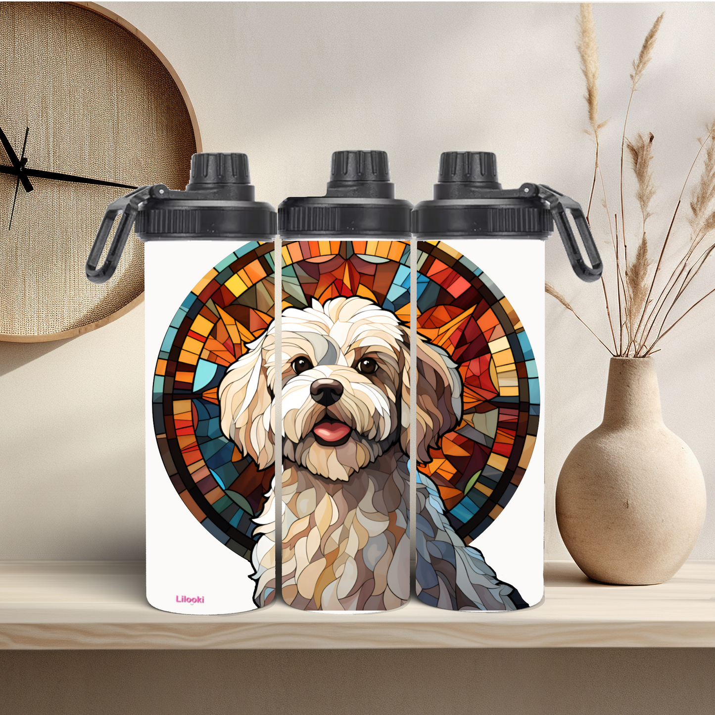 Tumbler / Thermosflasche mit Schraubverschluss - Hunde Buntglas