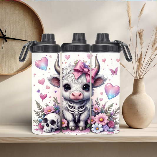 Tumbler / Thermosflasche mit Schraubverschluss - Highland Cow Skelett